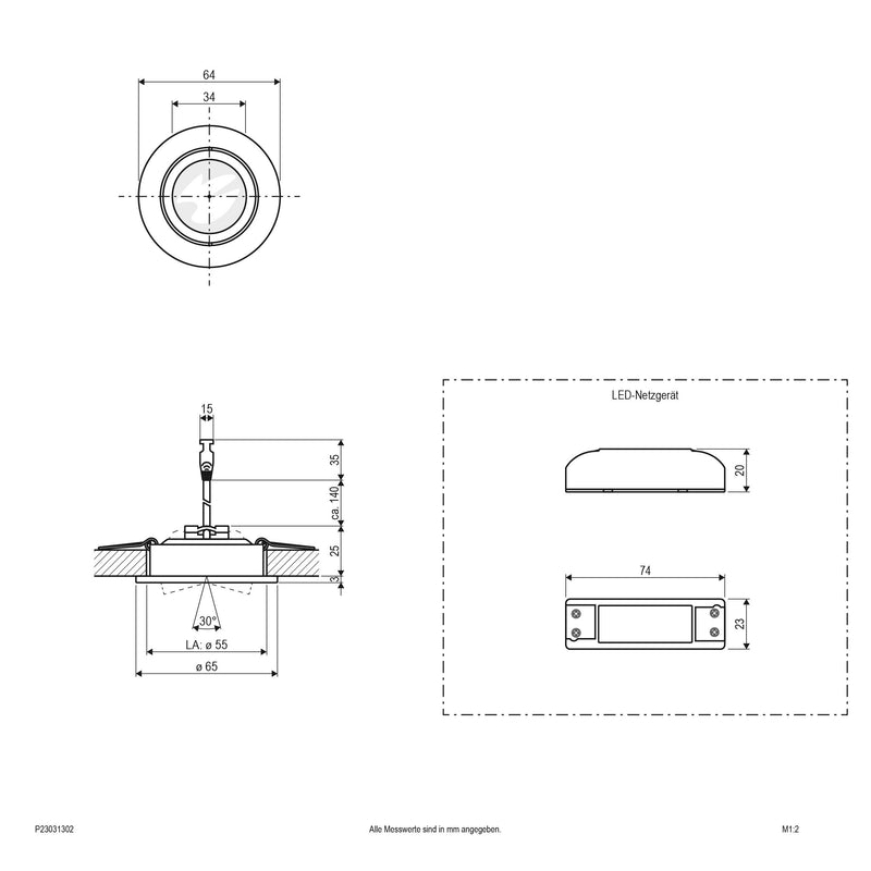 EVN Lichttechnik - Downlight/Strahler/Flutlicht P-LED Deckeneinbauleuchte P23031302 IP20 3000K 210lm