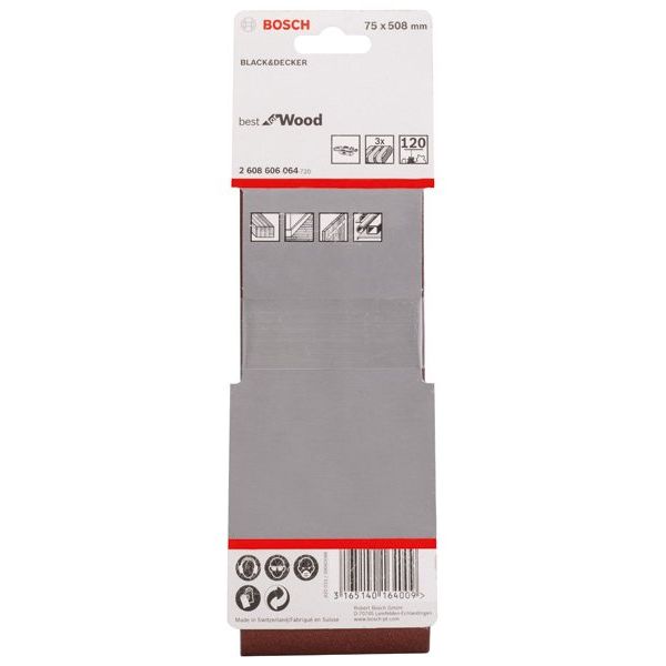 Bosch - Schleifpapier/Schleifvlies PRO X440 Schleifband, 75 x 2608606064 508 mm, G120, 3-tlg