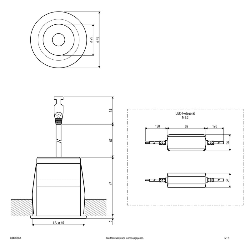 EVN Lichttechnik - Downlight/Strahler/Flutlicht LED Downlight mit Netzteil C44050925 dimmbar, IP44
