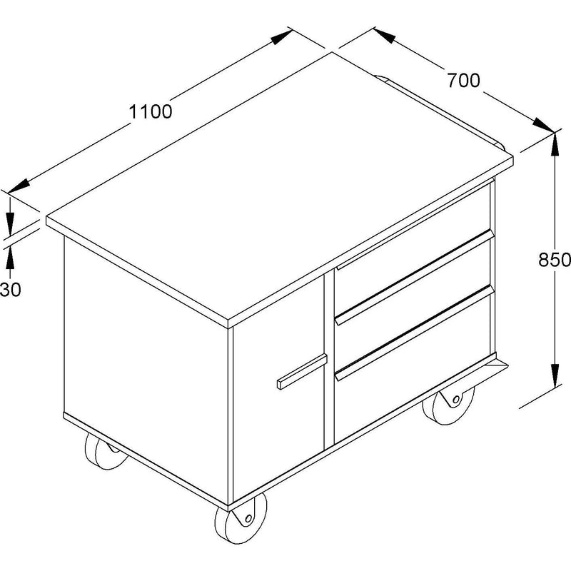 Niedax - Werkbank Tischwagen W-TW 800-3-1/1100 HxBxL 850x700x1100mm