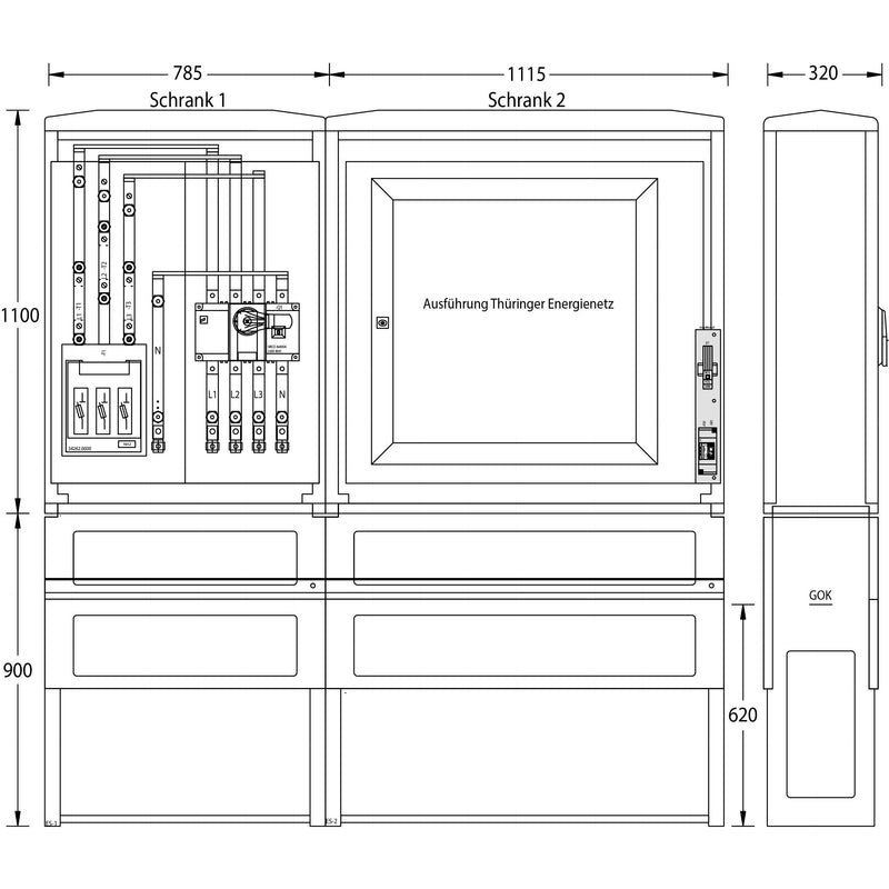 uesa - Zähler-Komplettschrank Wandlermessung WM-ZWS-400A TEN 1100x785+1115x320mm