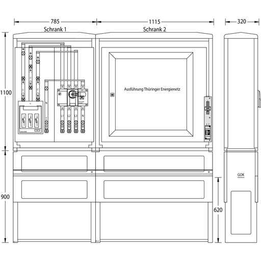 uesa - Zähler-Komplettschrank Wandlermessung WM-ZWS-400A TEN 1100x785+1115x320mm