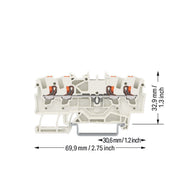 WAGO - Durchgangs-Reihenklemme 4-Leiter-Durchgangsklemme 2201-1409 1,5 mm²,lichtgrau − 100 Stück