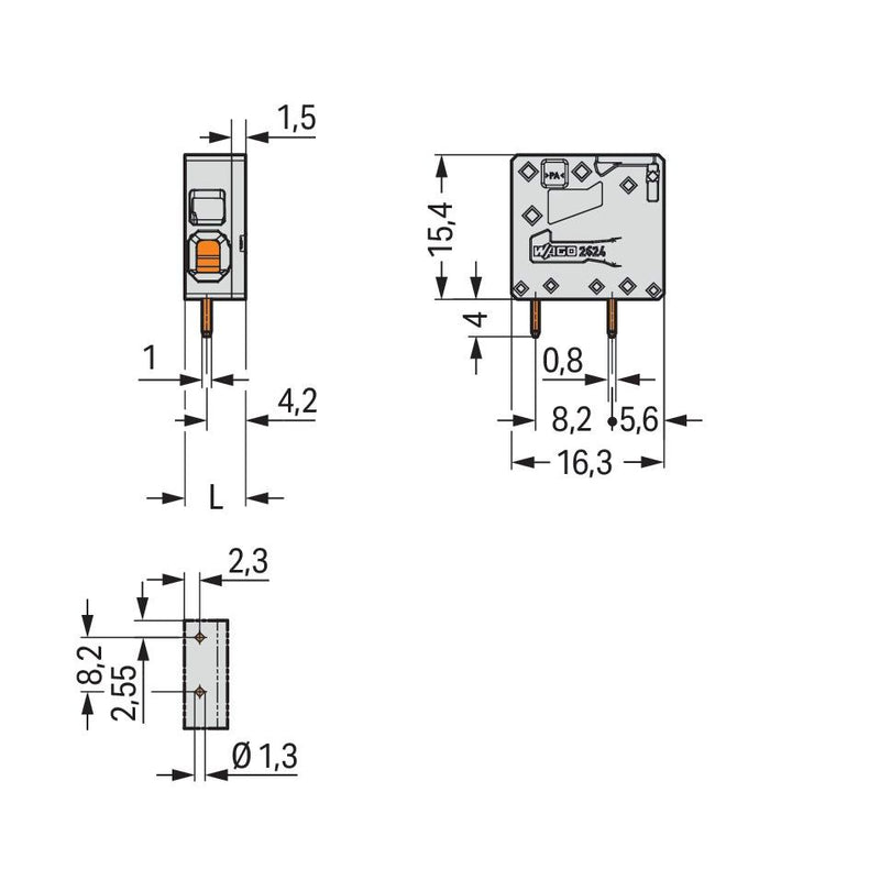WAGO - Leiterplattenklemme 2624-1101 4mm² − 300 Stück