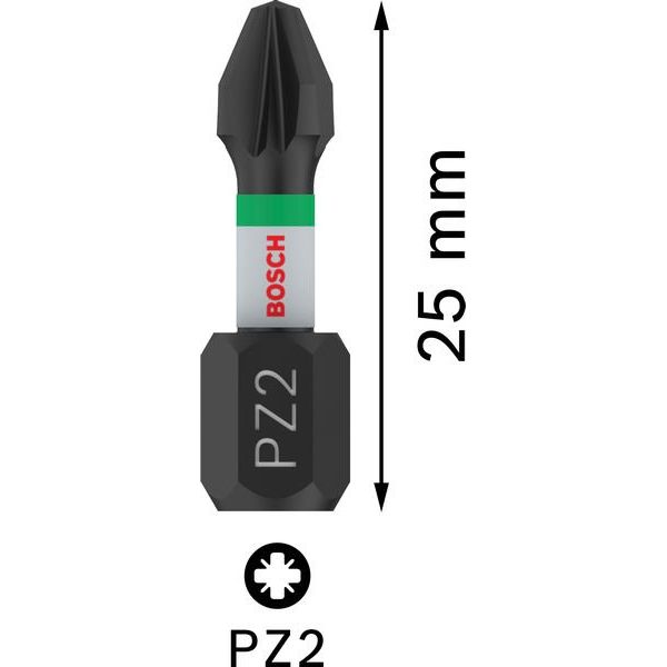 Bosch - Bit PRO Pozidriv Impact Bit, 2608522401 PZ2, 25 mm, 2-tlg