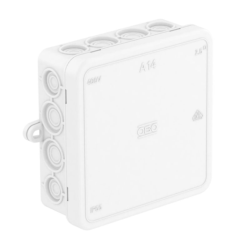 OBO Bettermann - Dose, Gehäuse für Montage auf der Wand/Decke Kabelabzweigkasten A 14 HF RW 100x100x38mm − 10 Stück
