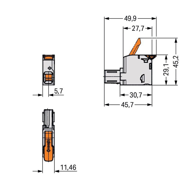 WAGO - Ein- und mehrpolige Klemmenleiste 1-Leiter-Federleiste,Hebel 832-1101/011-000 PushinCAGECLAMP,lgr − 24 Stück