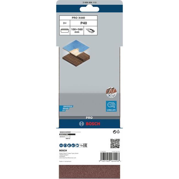 Bosch - Schleifpapier/Schleifvlies PRO X440 Schleifband, 100 2608606113 x 560 mm G40 3-tlg