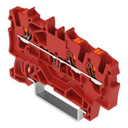 WAGO - Durchgangs-Reihenklemme 3-Leiter-Durchgangsklemme 2201-1303 Drücker,1,5 mm², rot − 100 Stück