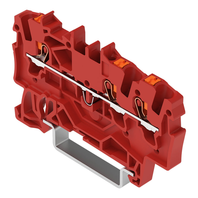 WAGO - Durchgangs-Reihenklemme 3-Leiter-Durchgangsklemme 2201-1303 Drücker,1,5 mm², rot − 100 Stück