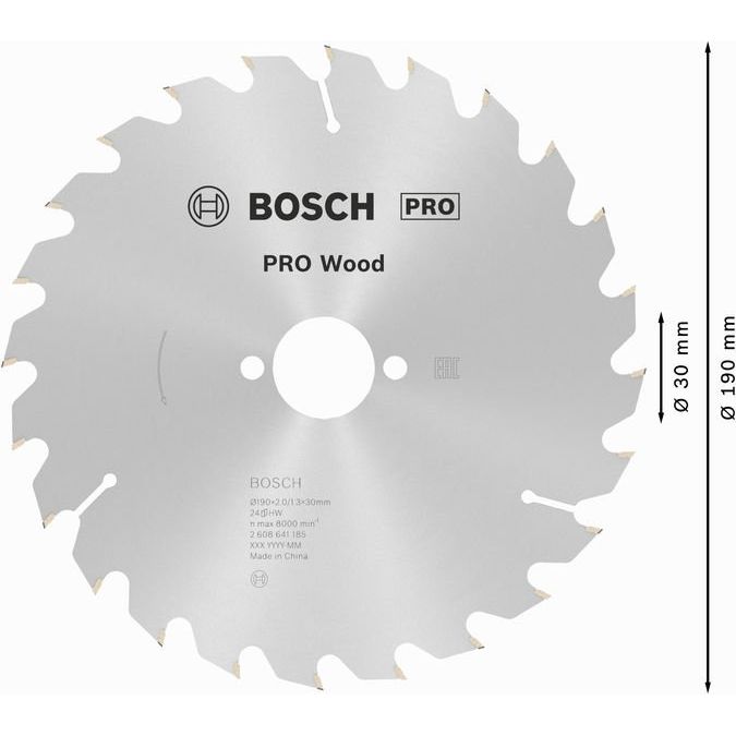 Bosch - Kreissägeblatt PRO Wood Kreissägeblatt, 2608641185 190 x 2 x 30 mm, Z24