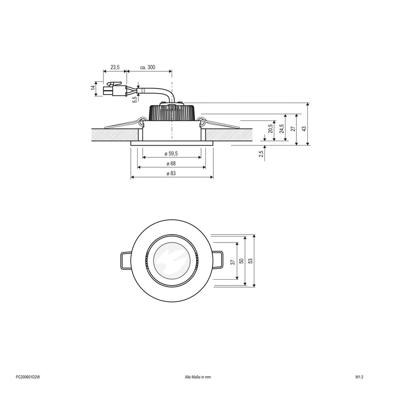 EVN Lichttechnik - Downlight/Strahler/Flutlicht P-LED Deckeneinbauleuchte PC200601D2W ws 350mA 3000K-2000K