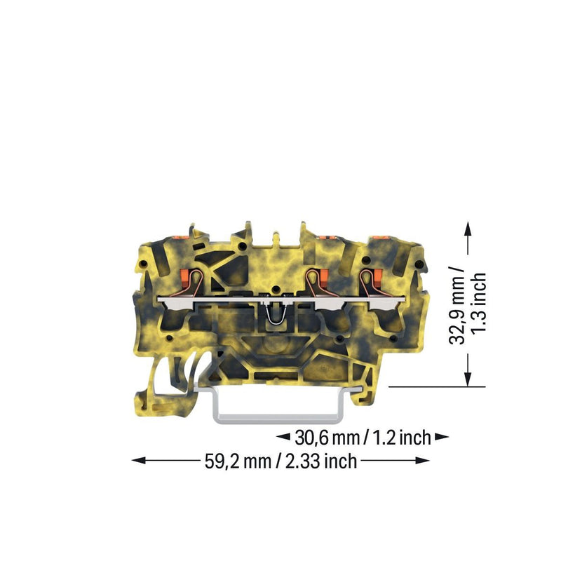 WAGO - Durchgangs-Reihenklemme 3-Leiter-Durchgangsklemme 2202-1301/000-053 Drücker,2,5mm²,dgrge − 100 Stück