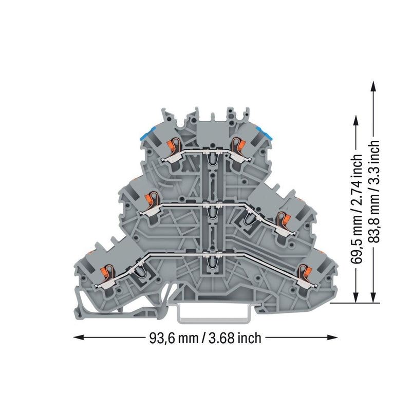 WAGO GmbH & Co. KG - Durchgangs-Reihenklemme Dreistockklemme 2200-3203 gr − 40 Stück