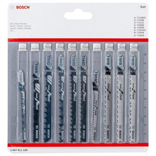Bosch - Sägeblatt Sortiment 10-tlg. Stichsägeblatt-Set 2607011169 für Wood, T-Schaft