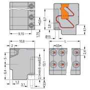 WAGO - Leiterplattenklemme 2-Leiter-Federleiste 252-154 PUSH WIRE,grau − 100 Stück