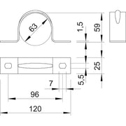 OBO Bettermann - Befestigungsschelle für Kabel/Rohre Befestigungsschelle 605 63 ALU zweilappig 63mm, Alu − 25 Stück