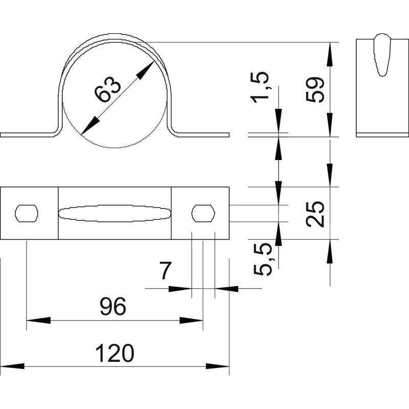 OBO Bettermann - Befestigungsschelle für Kabel/Rohre Befestigungsschelle 605 63 ALU zweilappig 63mm, Alu − 25 Stück