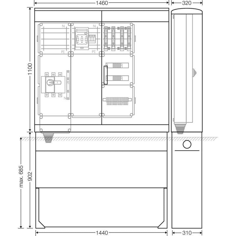 Hensel - Verteilerschrank für Energieversorgung Ladeverteiler Mi EV 22kW 4111 f.4 Ladep. a 22kW