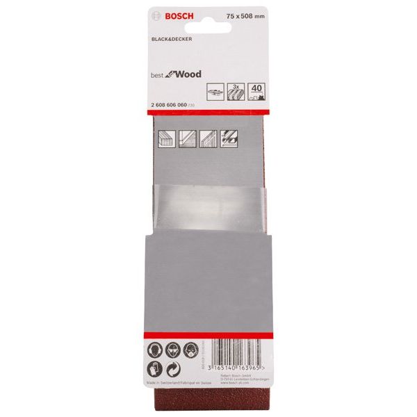 Bosch - Schleifpapier/Schleifvlies PRO X440 Schleifband, 75 x 2608606060 508 mm, G40, 3-tlg