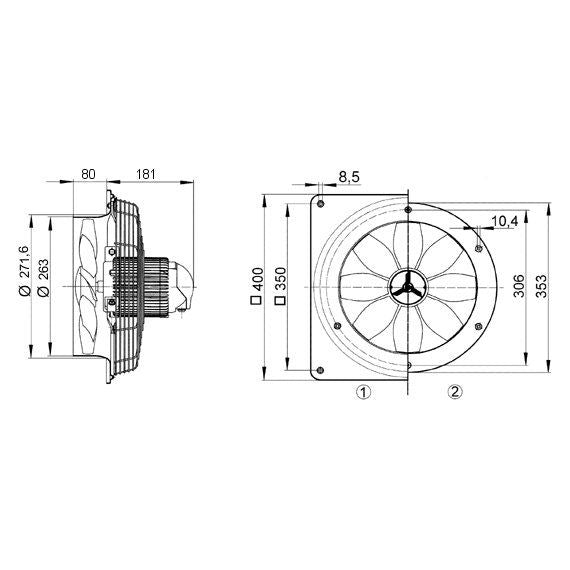 Maico - Wandventilator für Industrie und Gewerbe Axial-Wandventilator DZS 25/84 B Stahlwandring DN 250