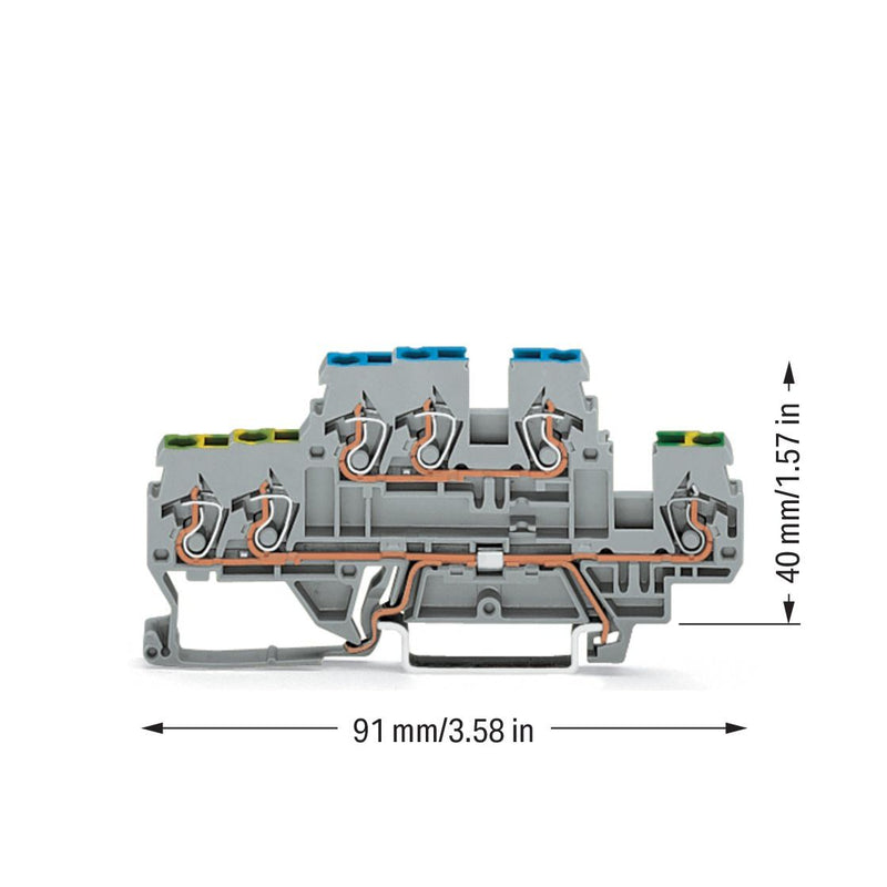 WAGO - Schutzleiter-Reihenklemme Doppelstockklemme 870-535 0,08-2,5/4qmm PE/N − 50 Stück