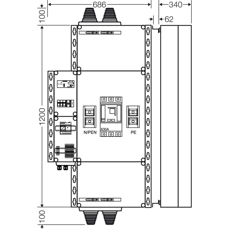 Hensel - Verteilerbaugruppe mit Leistungsschalter PV-Freischaltstelle Mi AE 5263 350kVA, 3-p. m.LS+NA