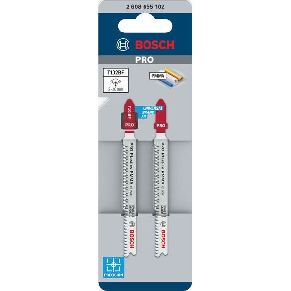 Bosch - Stichsägeblatt PRO Plastics PMMA clean 2608655102VE(2) T102BF − 10 Packung
