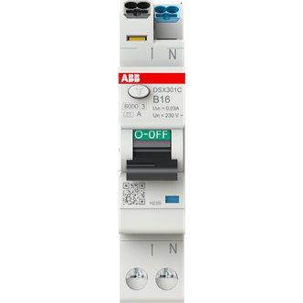 ABB Stotz S&J - Kombination FI-Schalter/Leitungsschutzschalter FI/LS-Schalter DSX301C B16 A30 R116 6kA, 1P+N, 30mA