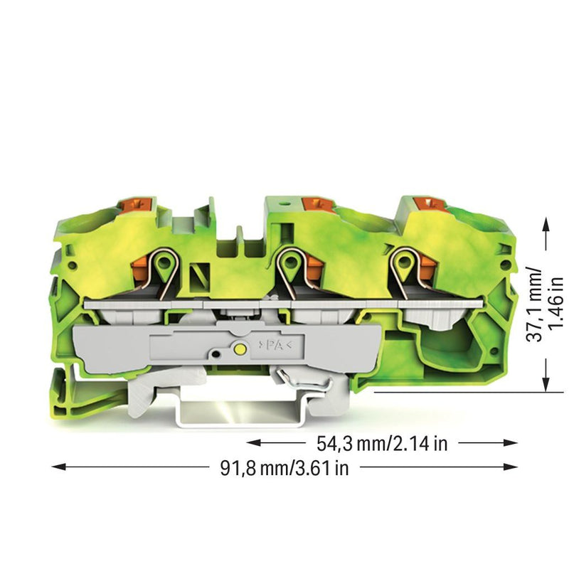 WAGO GmbH & Co. KG - Schutzleiter-Reihenklemme 3-Leiter-Schutzleiterkl. 2216-1307 16qmm, grün-gelb − 20 Stück