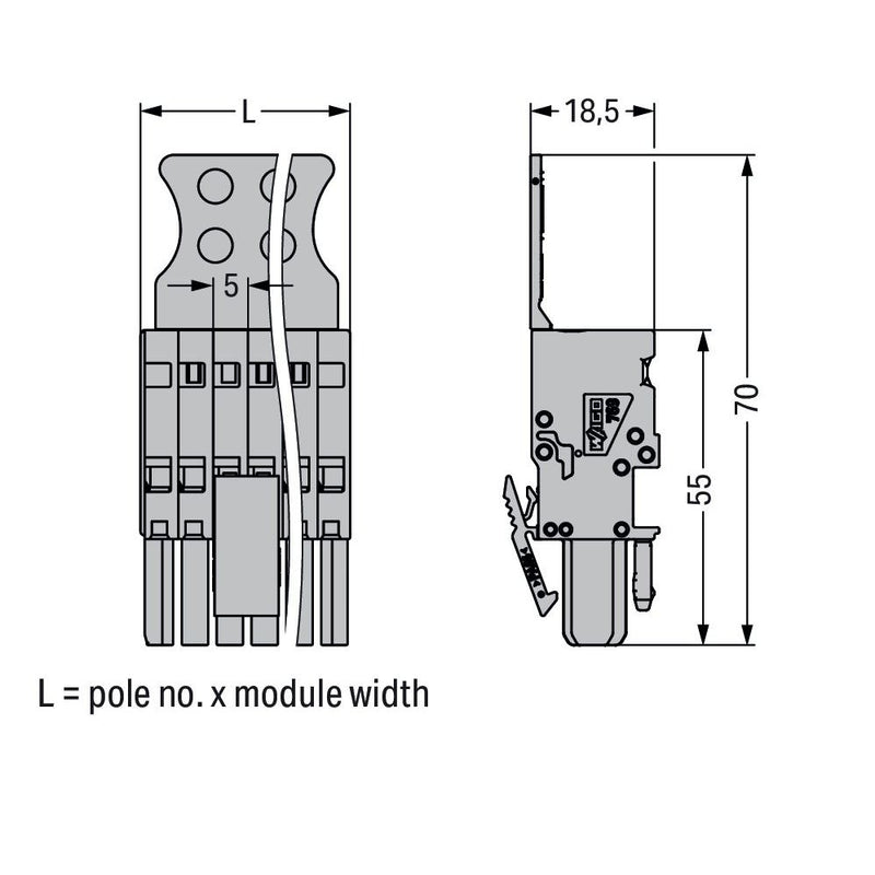 WAGO - Ein- und mehrpolige Klemmenleiste 1-Leiter-Federleiste 769-107/144-000 CAGECLAMP,4mm²,gr − 10 Stück