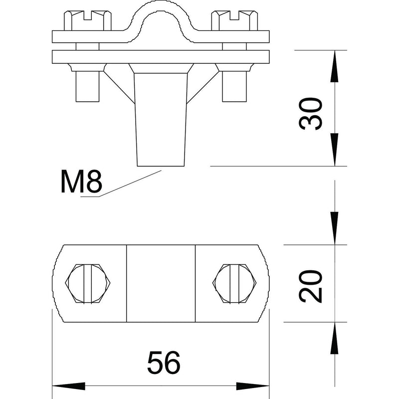 OBO Bettermann - Leitungshalter für Blitzschutz Leitungshalter f.Rundleit. 168 DIN-K-M8 Zn,Cu 8-10mm − 20 Stück