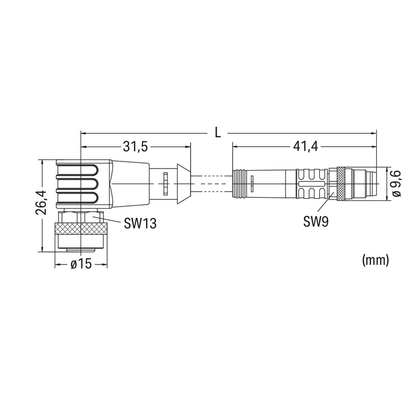 WAGO - Konfektioniertes Sensor-Aktor-Kabel Sensor-/Aktorleitung M12A 756-5503/030-020 Bu.,wink.,M8-St.,ax. − 1 Stück