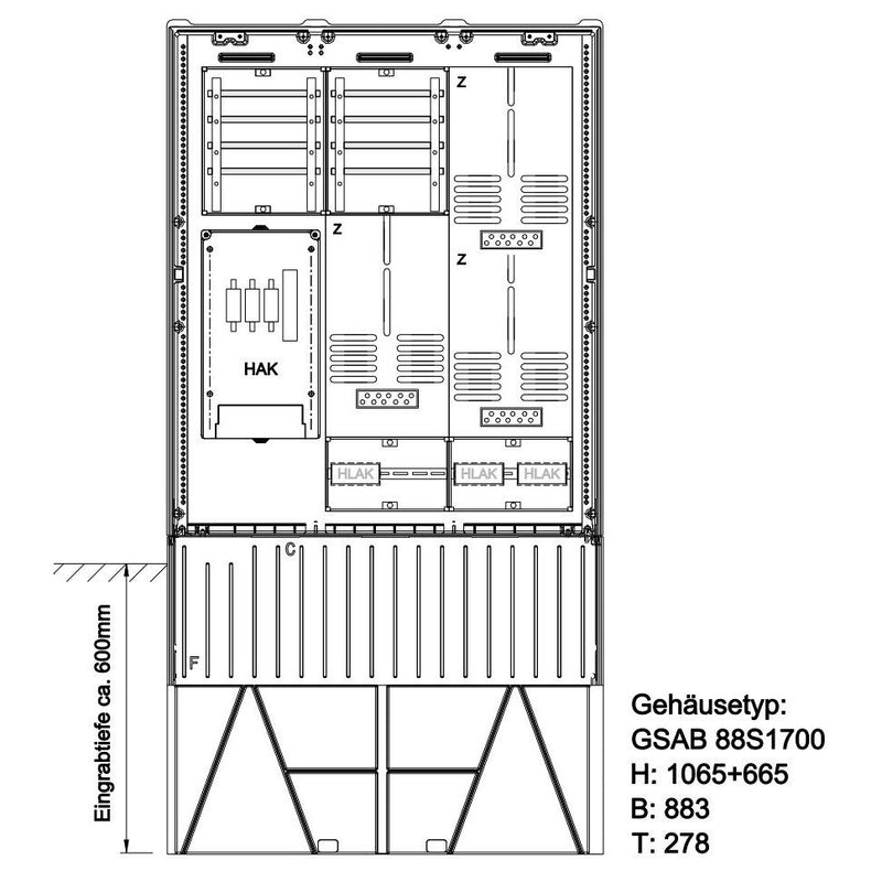 GSAB Elektrotechnik - Zähler-Komplettschrank Zähleranschlusssäule 22.88.1P31 3ZP