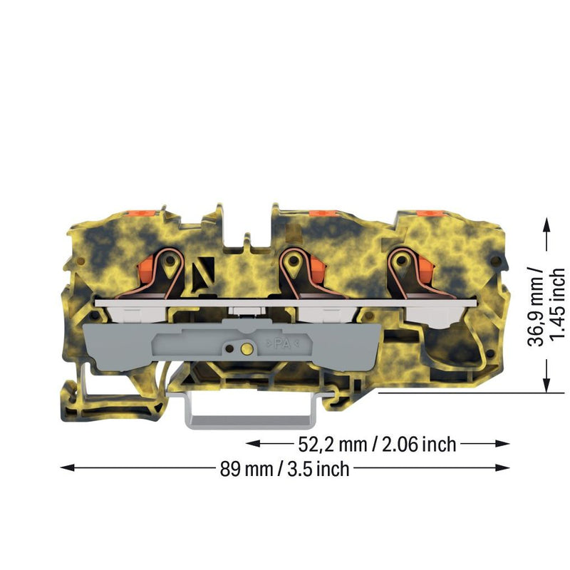 WAGO - Durchgangs-Reihenklemme 3-Leiter-Durchgangsklemme 2210-1301/000-053 Drücker,10mm²,dgr-ge − 25 Stück