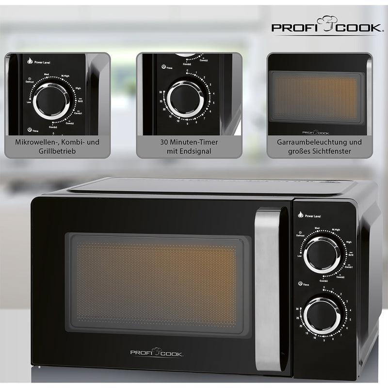 PROFICOOK - Mikrowellengerät Mikrowelle m.Grill PC-MWG1208 sw 17L