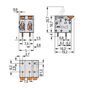 WAGO - Leiterplattenklemme Hebel 2604-1304 4mm²,grau − 70 Stück
