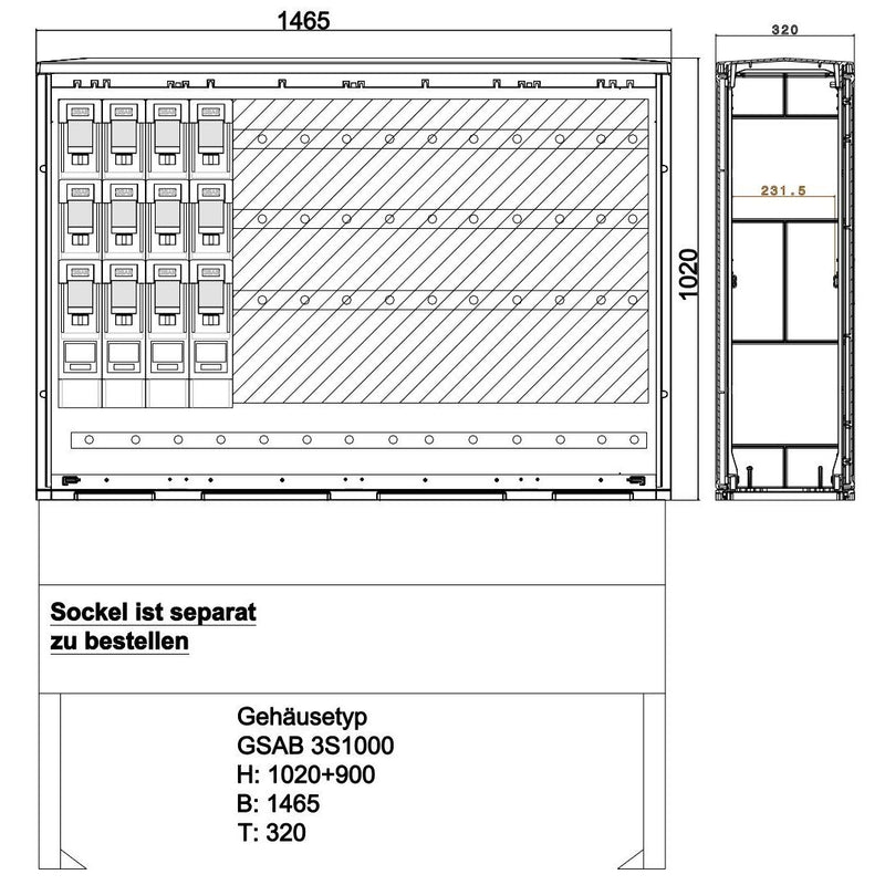 GSAB Elektrotechnik - Anschlussschrank Normkabelverteilerschrank 3S1000K4LSL3 HxBxT:1020x1465x320