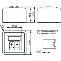 Telegärtner - Kommunikationsanschlussdose Kupfer Modulaufnahme 100021396 80x80, 2-fach AP
