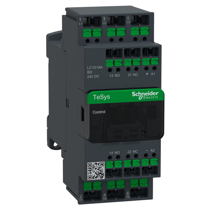 Schneider Electric - Leistungsschütz zum Schalten von Wechselstrom Schütz 3P 18A LC1D18ABD Ac3 24V Dc Snapin