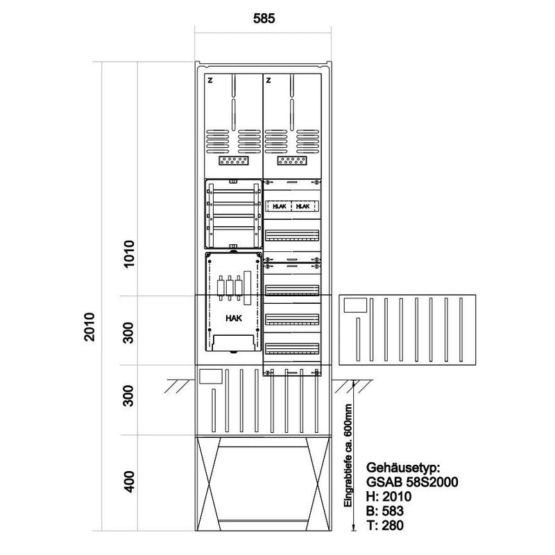 GSAB Elektrotechnik - Zähler-Komplettschrank Zähleranschlußsäule 22.00.1P21V5 RWE 2 Zähler