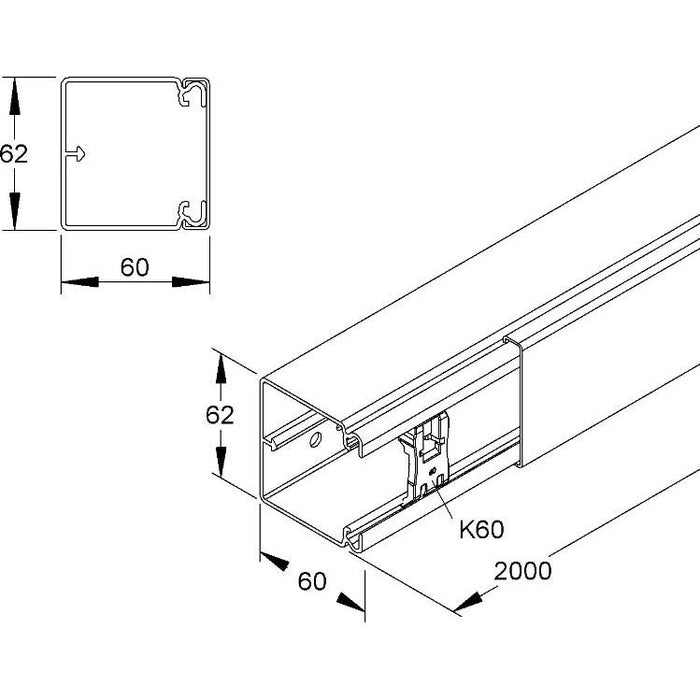 HKL - Leitungsführungskanal Kanal gr HKL6090.1 60x90 RAL7030 − 2 Meter

