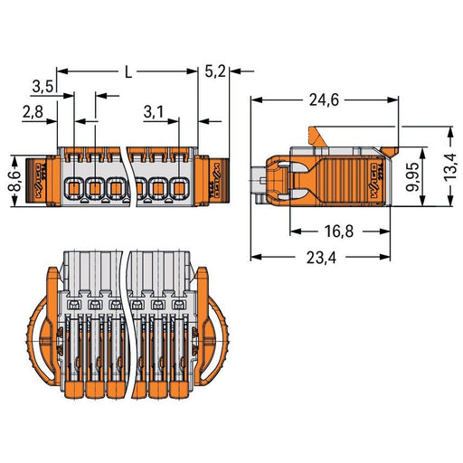WAGO - Kabelsteckverbinder für Leiterplattensteckverbinder 1-Leiter-Federleiste,Hebel 2734-1108/038-000 PushinCAGECLAMP,lgr − 50 Stück