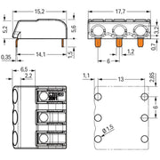 WAGO - Ein- und mehrpolige Klemmenleiste THR-Leiterplattenklemme 2061-1643/998-404 Drücker,1,5 mm²,weiß − 2880 Stück