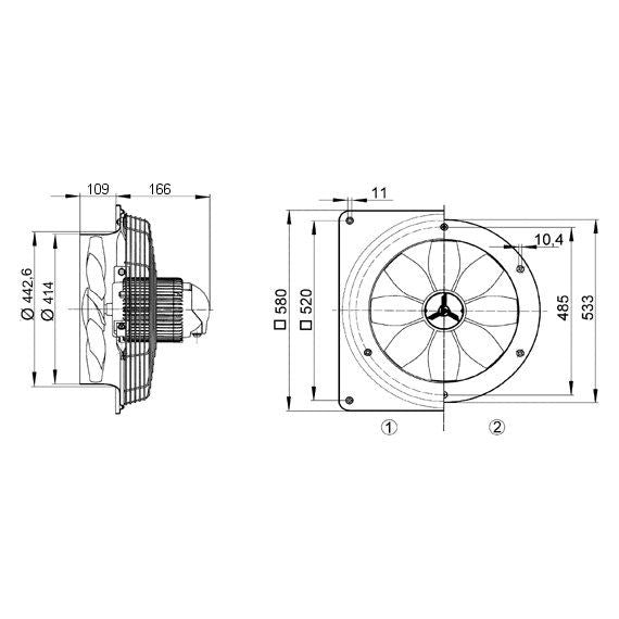 Maico - Wandventilator für Industrie und Gewerbe Axial-Wandventilator DZS 40/6 B Stahlwandring DN 400