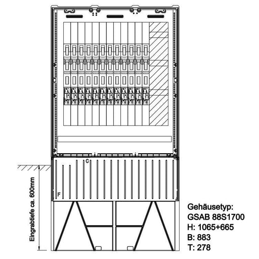 GSAB Elektrotechnik - Anschlussschrank Verteilersäule 88S1700K12LSL00 HxBxT:1064x883x278mm