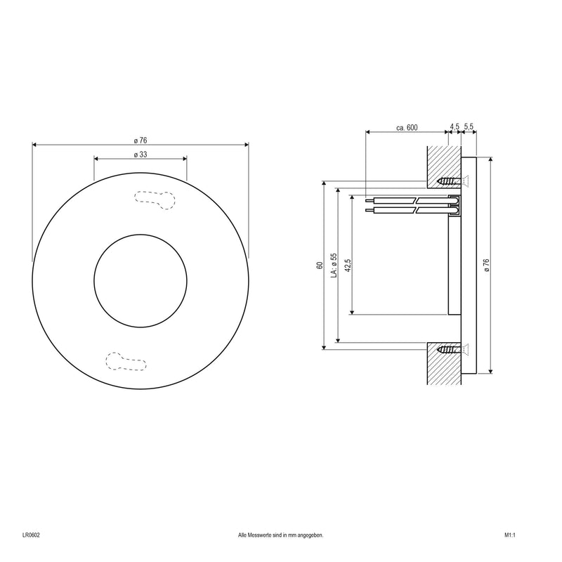 EVN Lichttechnik - Decken-/Wandleuchte LED Einbauleuchte LR 0602 12VDC 0,6W ww
