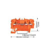 WAGO - Durchgangs-Reihenklemme 3-Leiter-Durchgangsklemme 2202-1302 Drücker,2,5 mm²,or − 100 Stück