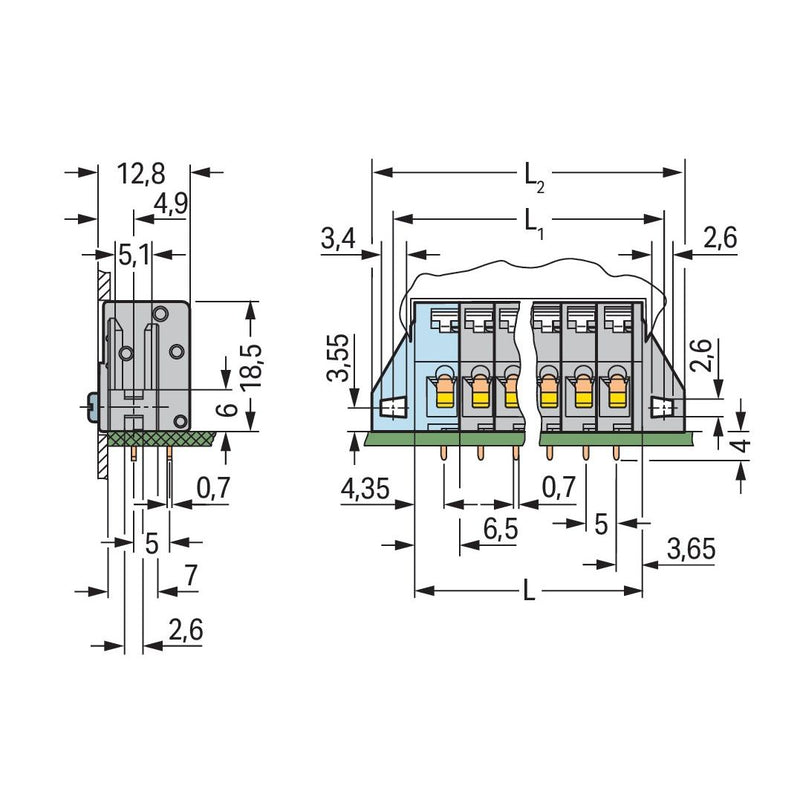 WAGO - Leiterplattenklemme 741-133 Drücker,2,5 mm²,grau − 40 Stück