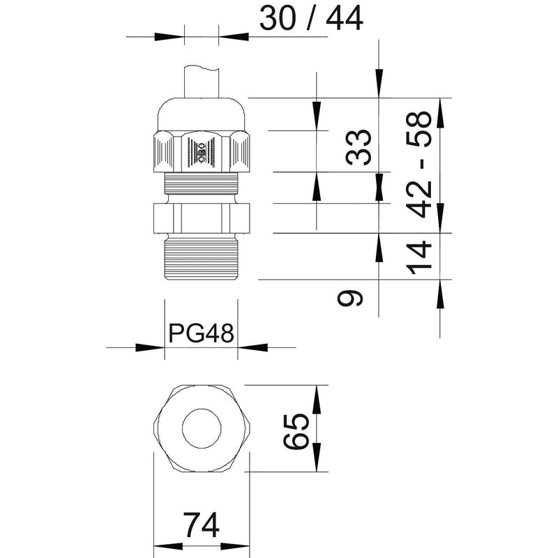 OBO Bettermann - Kabelverschraubung Verschraubung V-TEC PG48 SGR − 5 Stück